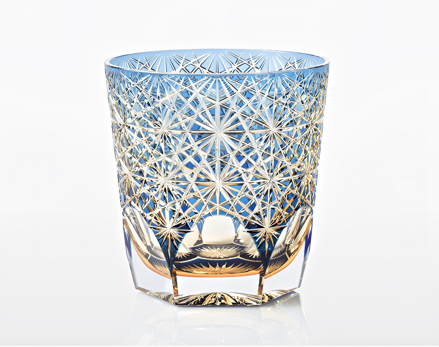 Whisky Glass, Edo Kiriko Kasaneirome "Ogiku (chrysanthemum in abundance)" by Junichi Nabetani, Master of traditional crafts