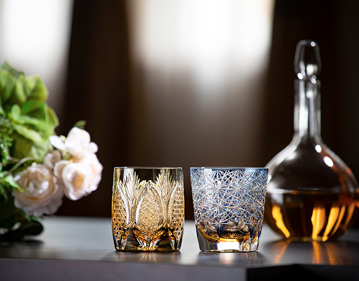 Whiskey Glass, Edo Kiriko Kasaneirome whisky glass "Juhyo (ice trees)" by Junichi Nabetani, Master of traditional crafts