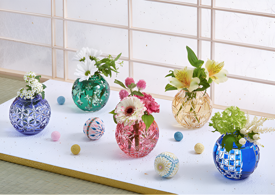 Bud Vase, Edo Kiriko Temari "Flower & Shippo circle mesh"