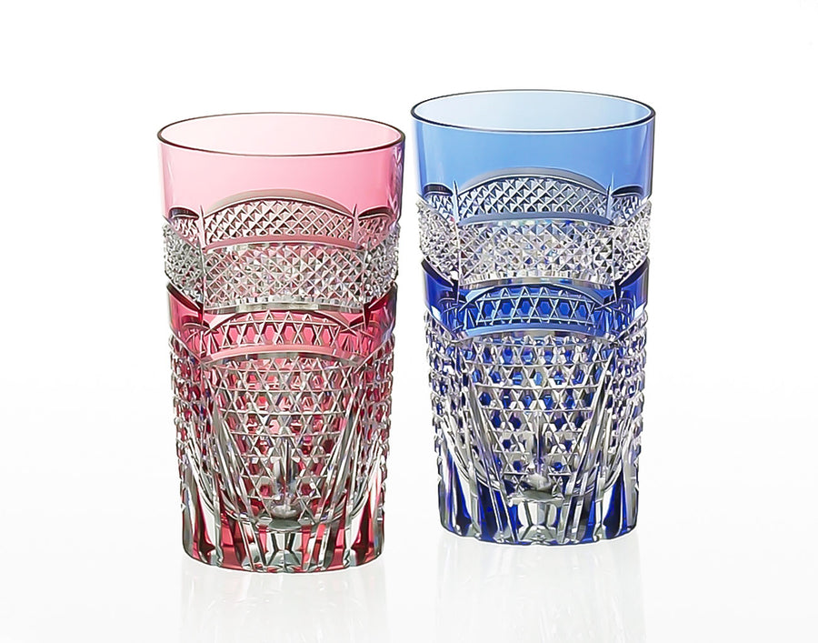 A Pair of Tumblers, Edo Kiriko “Fish scales & Hexagonal Basket Weave”