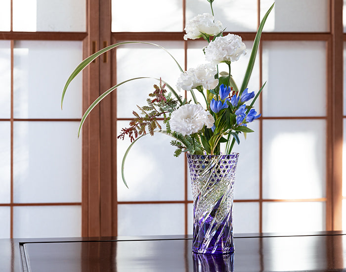 Flower Vase, Edo Kiriko “Fuji” or “Wisteria Flower”