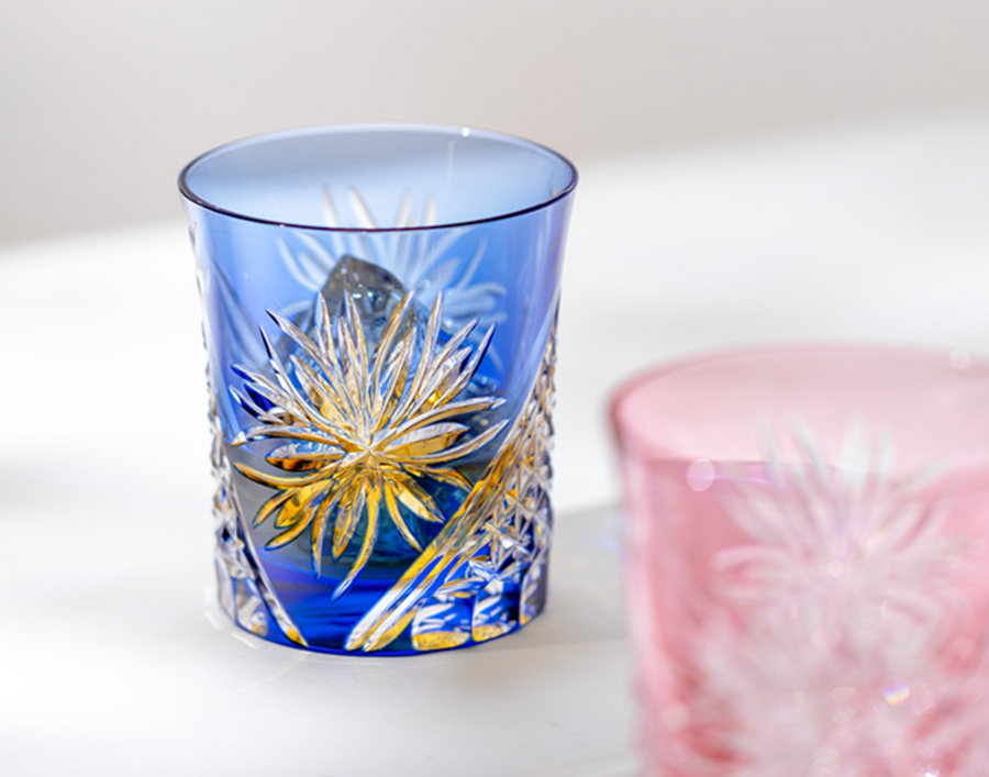 A Pair of Whiskey Glasses, Edo Kiriko "Edo Chrysanthemum"