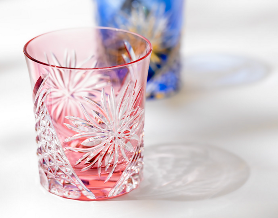 A Pair of Whiskey Glasses, Edo Kiriko "Edo Chrysanthemum"