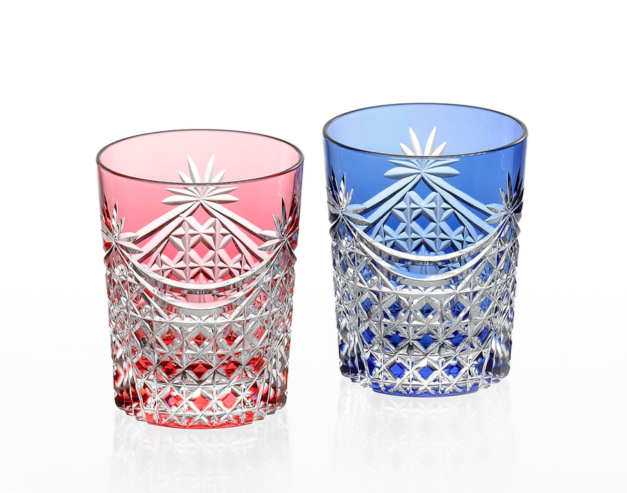 A Pair of Whiskey Glasses, Edo Kiriko “Drape & Tetragonal Basket Weave”