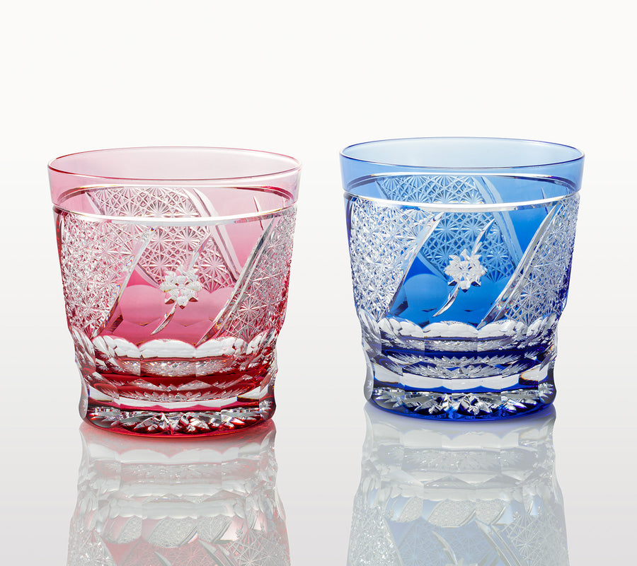 A pair of Whiskey Glass, Edo Kiriko "Chrysanthemum mesh and Flowers" by Hideaki Shinozaki, Master of traditional crafts