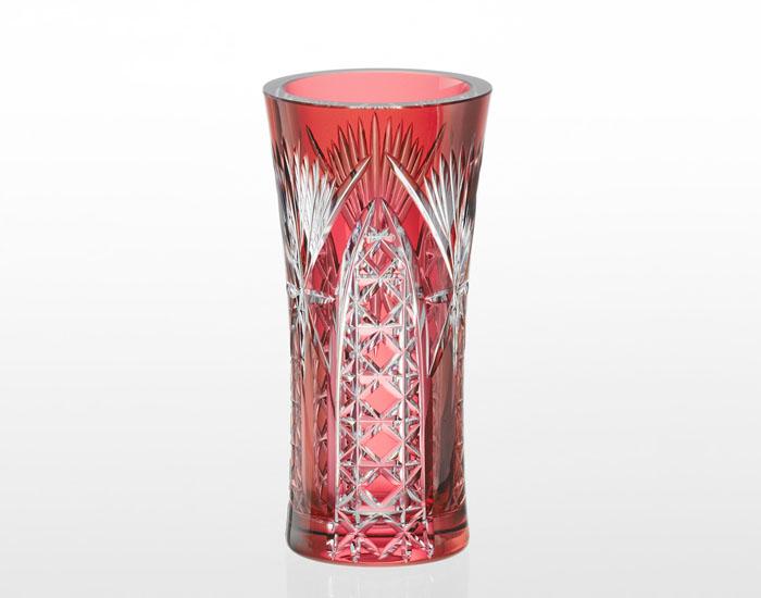 Semi-flared Vase, Edo Kiriko "Bamboo Leaves & Tetragonal Basket Weave"