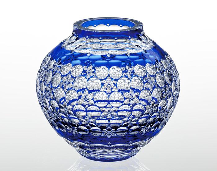 Round Vase, Edo Kiriko By Hideaki Shinozaki, Master of traditional crafts