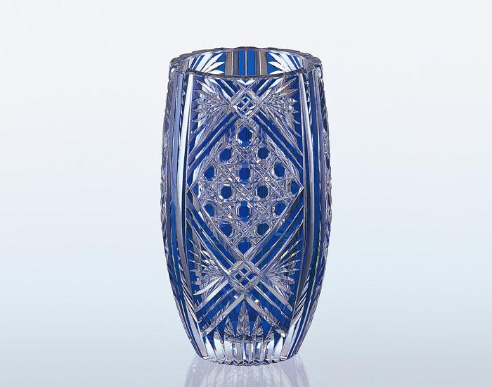 Bud Vase Round-Cylinder, Edo Kiriko "Bamboo Leaves & Octagonal Basket Weave"