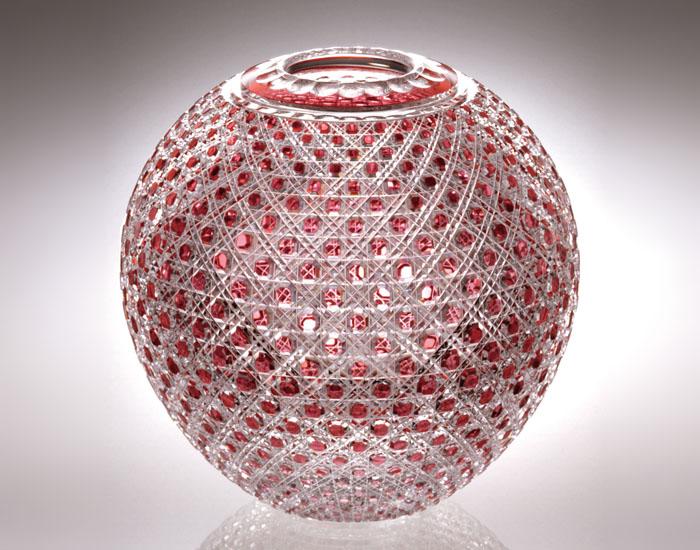 Round Vase, Edo Kiriko "Octagonal Basket Weave"