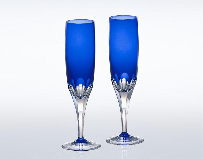 A pair of Flute Champagne Glasses "Royal Blue"