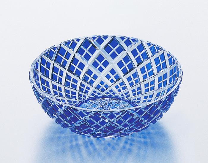 Appetizer Mini-bowl, Edo Kiriko "Layered Bamboo Fence" with Crystal Glass