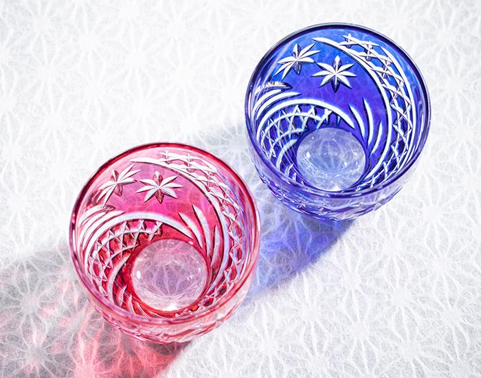 A pair of Sake Glasses, Edo Kiriko "Seibo (starry sky)"